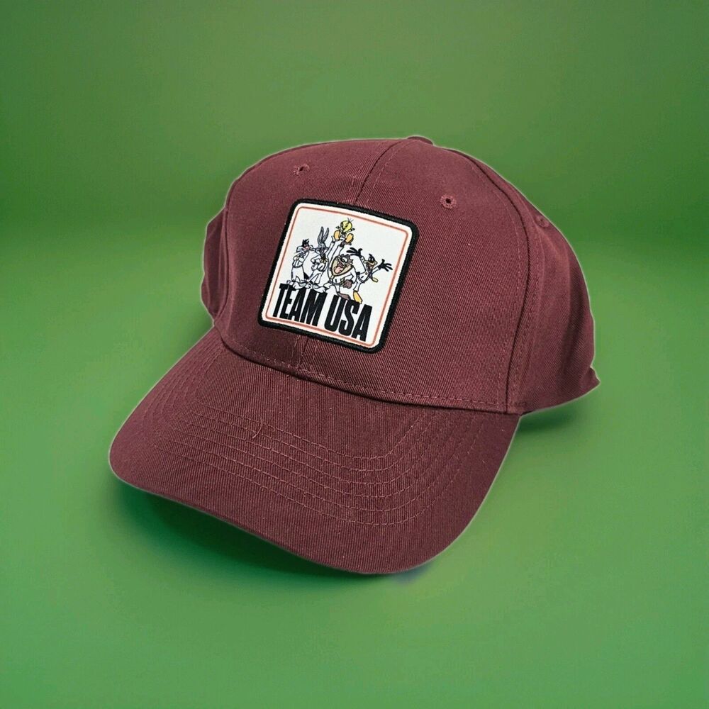 Looney Tunes Team USA Olympics Dad Hat Adult Size OSFA in Maroon, NEW w/Tags